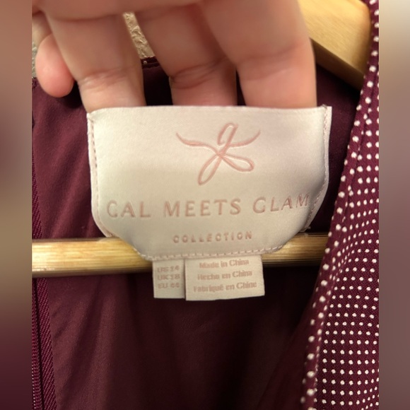 GAL MEETS GLAM Plus The MEG PolkaDot Jacquard Fit & Flare Dress WINE SZ: 14 - Picture 6 of 16